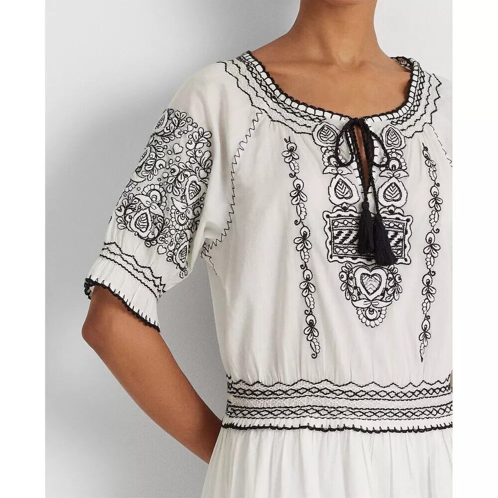 Lauren Ralph Lauren Embroidered Cotton Voile Dress White Size 14 MSRP $225