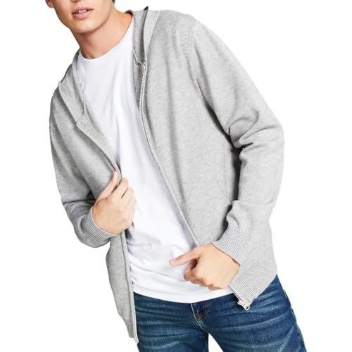 And Now This Mens Knit Zip Front Hooded Sweater Gray Size L