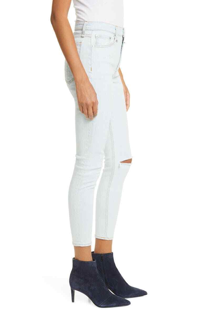 RAG & BONE Nina Ripped High Waist Ankle Skinny Jeans Light Blue Size 31 $195
