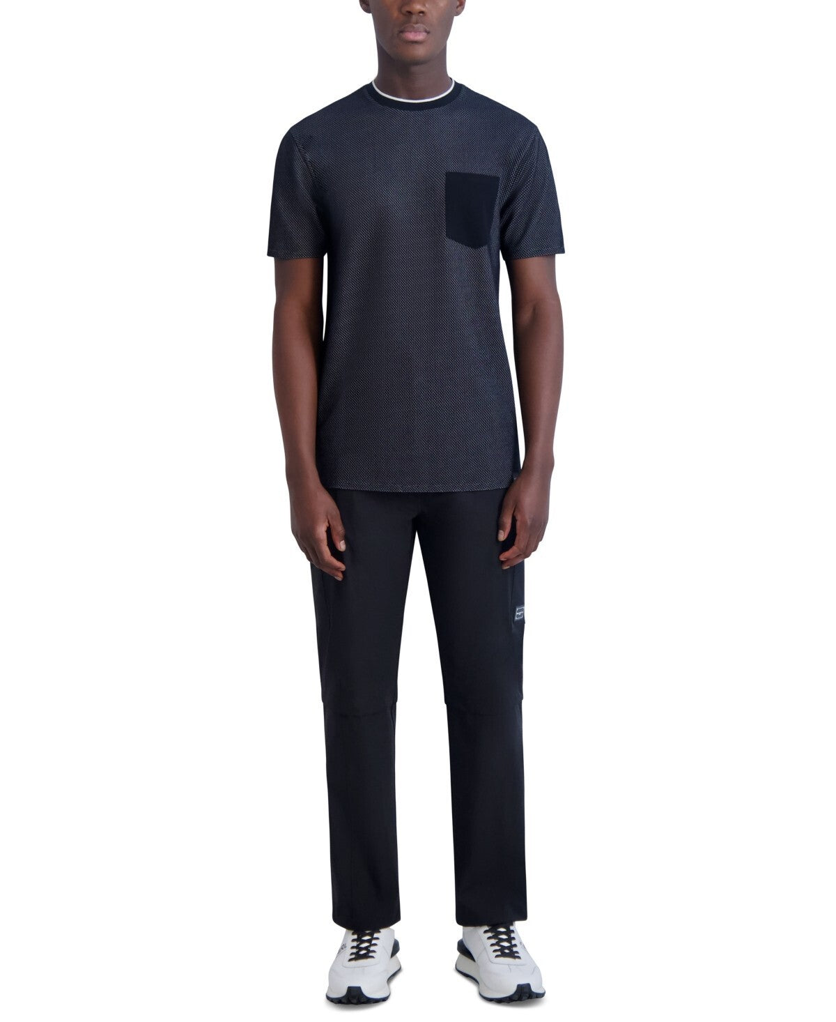 KARL LAGERFELD PARIS Mens Slim-Fit Textured Pocket T-Shirt Black Size L MSRP $59