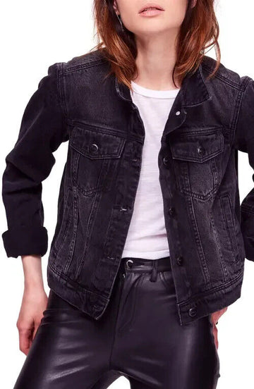 Free People Womens Rumors Jean Faded Denim Jacket Black Size S MSRP $98