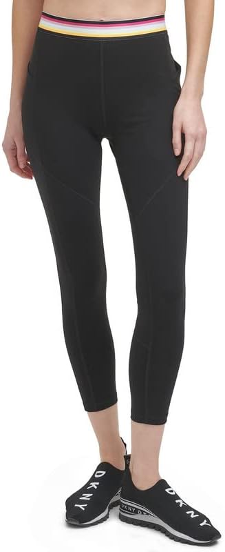 DKNY Sport Women's Multi-Stripe Elastic Leggings (Black, X-Large, XL)