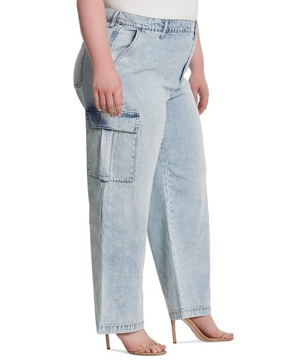 Jessica Simpson Trendy Plus Size Jenna Cargo Jeans Light Blue Size 22W MSRP $90