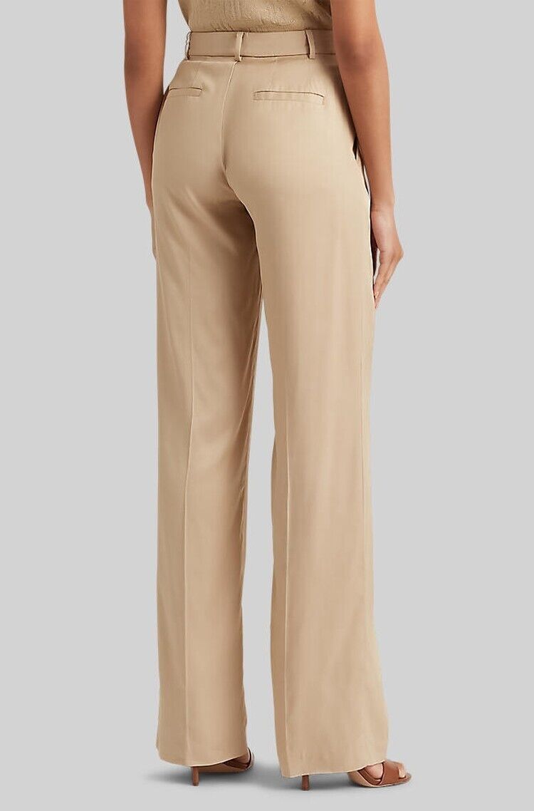 Lauren Ralph Lauren Women's Pleated Twill Wide Leg Pants, Tan Beige Size 16 $175
