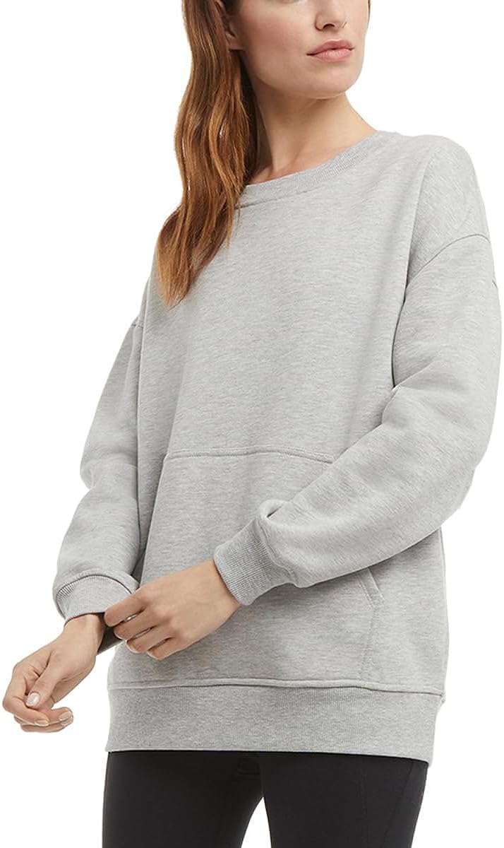 Danskin Ladies' Oversized Crewneck with Pocket, Light Heater Grey, Small