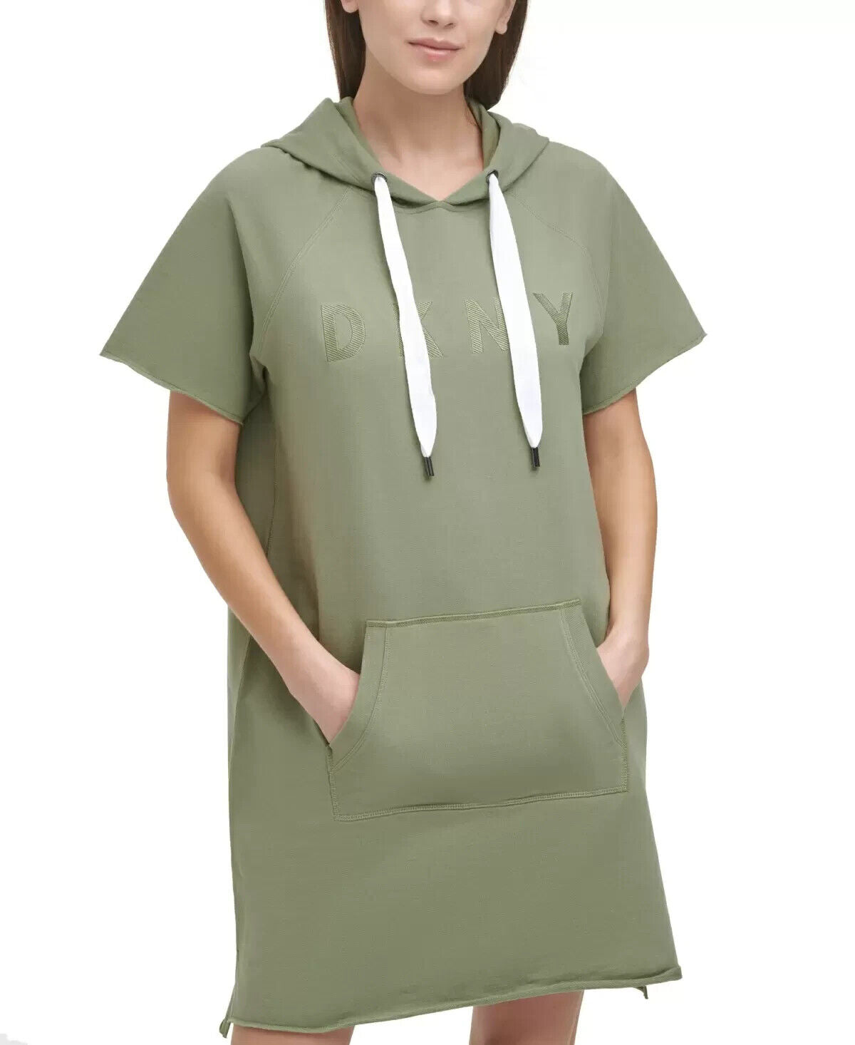 Dkny Sport Women's Cotton Sweatshirt Dress Olive Green Size S MSRP $80
