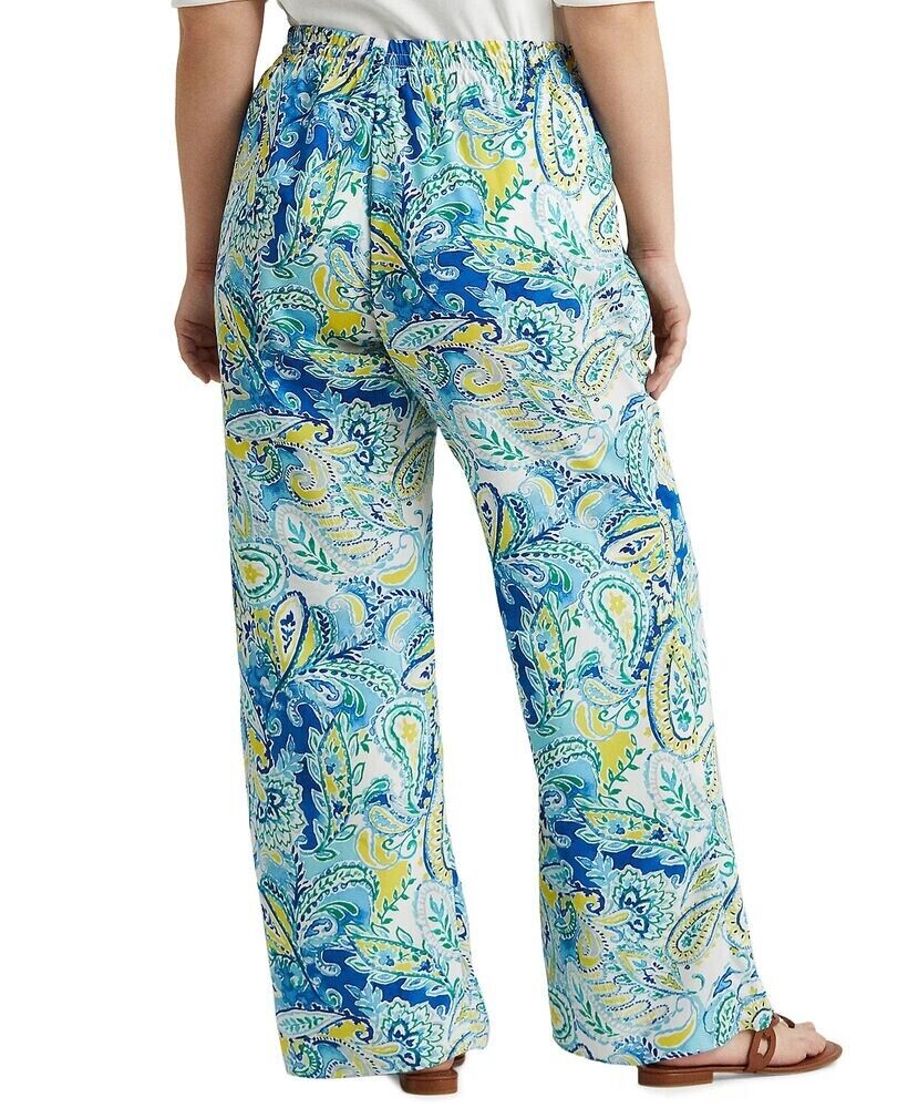 LAUREN Ralph Lauren Womens Plus Paisley Crepe Wide Pants Blue Size 1X MSRP $135
