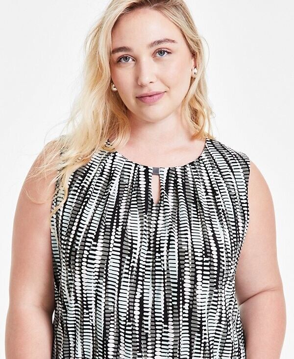 Kasper Printed Sleeveless Shell Top Black Plus Size 3X MSRP $59