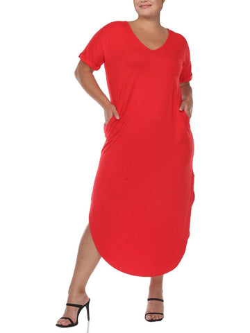 White Mark Womens Plus Slit Knit T-Shirt Dress Size 3X Red