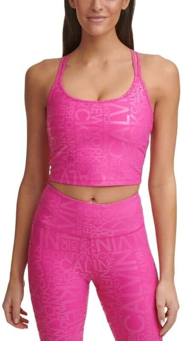 Calvin Klein Womens Printed Strappy Back Tank Top Pink Size S MSRP $50