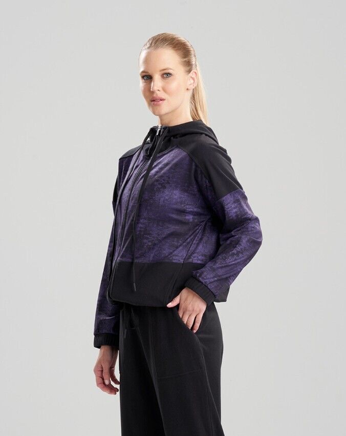 Josie Natori Interlocked Hooded Jacket Purple Black Size L MSRP $88