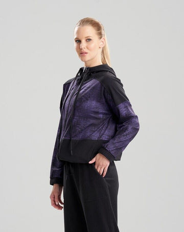 Josie Natori Interlocked Hooded Jacket Purple Black Size L MSRP $88