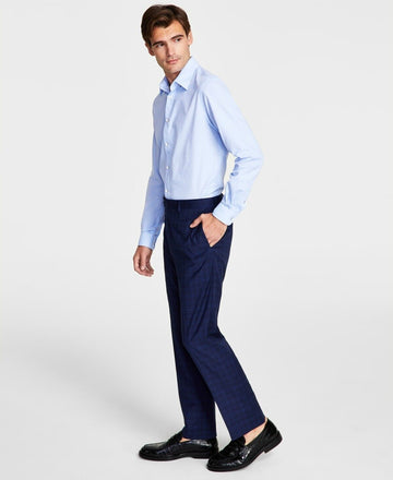 Calvin Klein Men Slim-Fit Plaid Performance Dress Pants Blue Size 33x30 MSRP $95