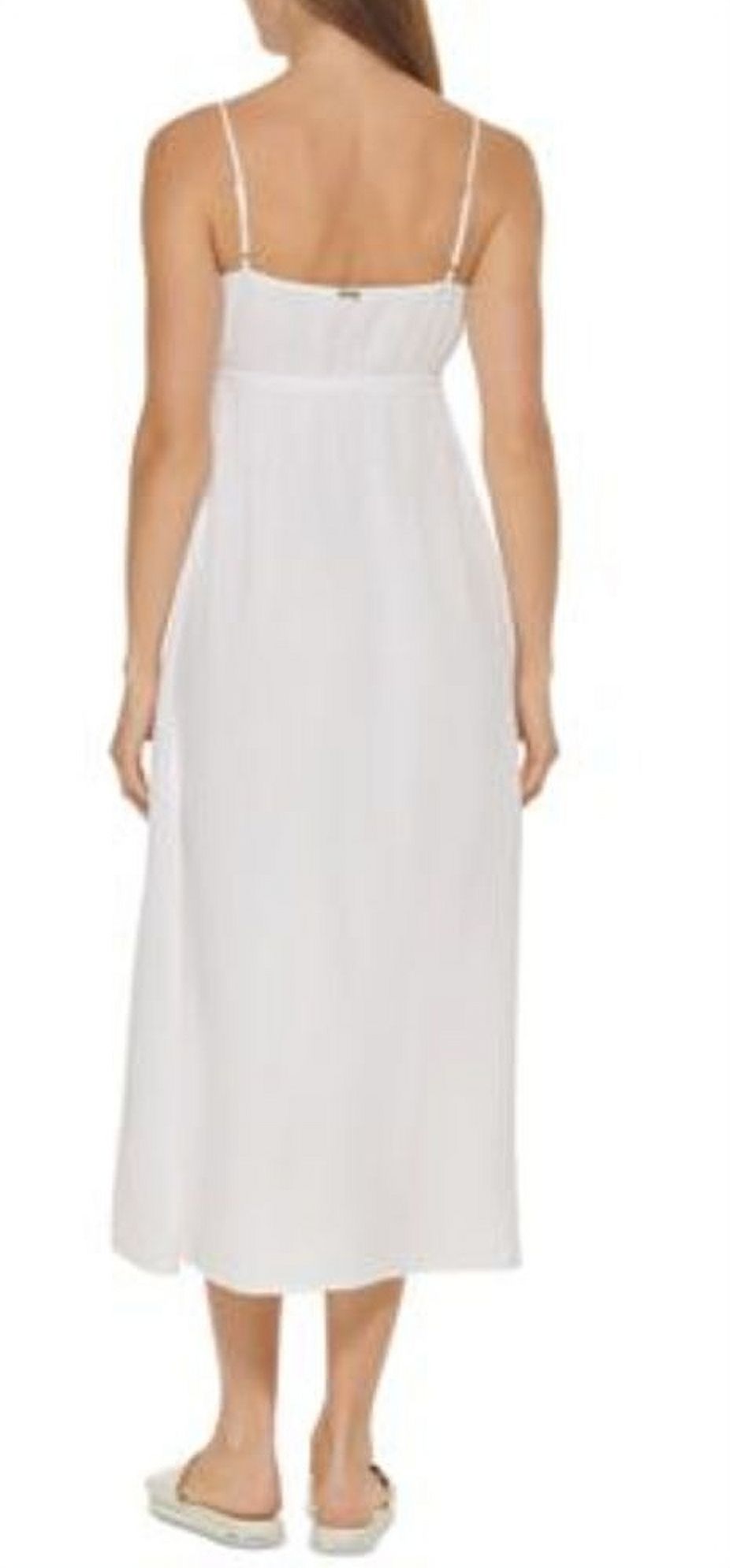 DKNY Women's V Neck Front Tie Maxi Dress Cover Up Swimsuit White Size XL