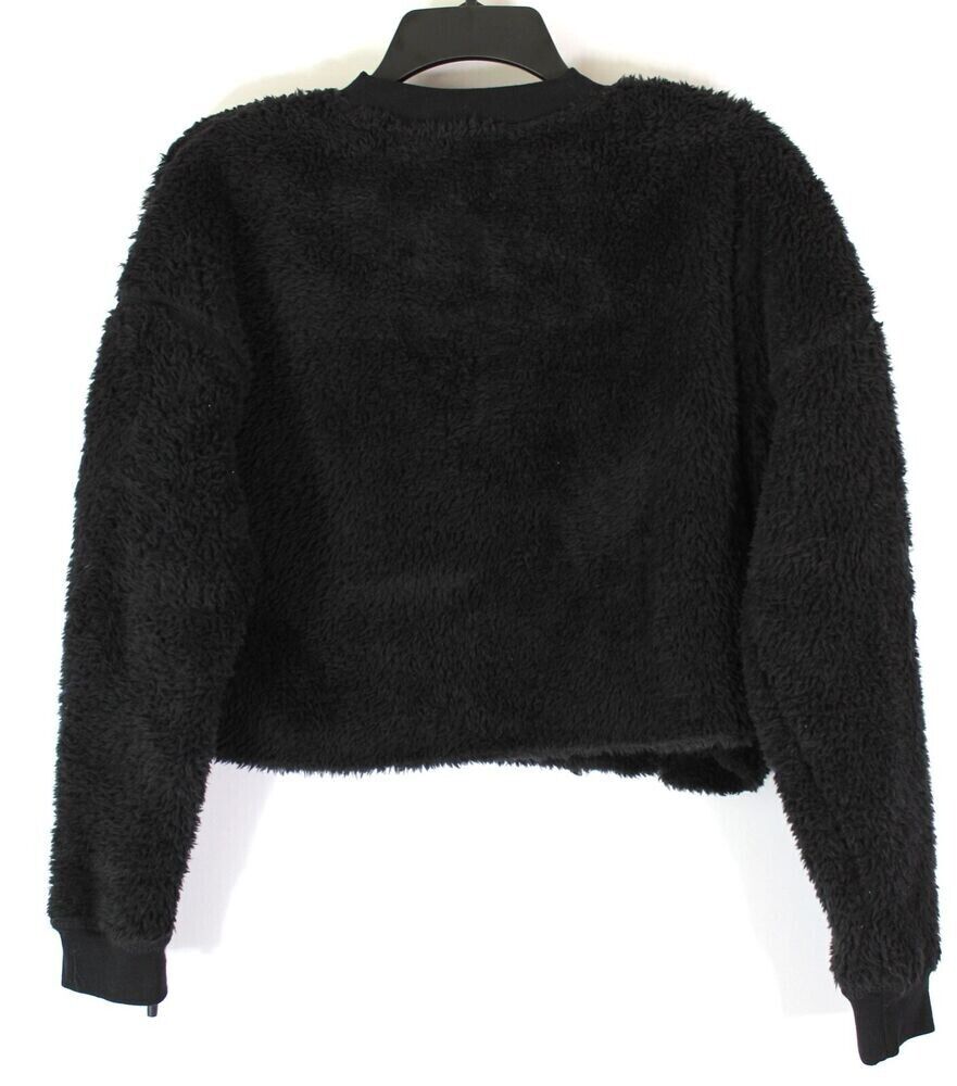 CALVIN KLEIN Women's Faux-Sherpa Cropped Pullover Top Black Size XXL MSRP $60