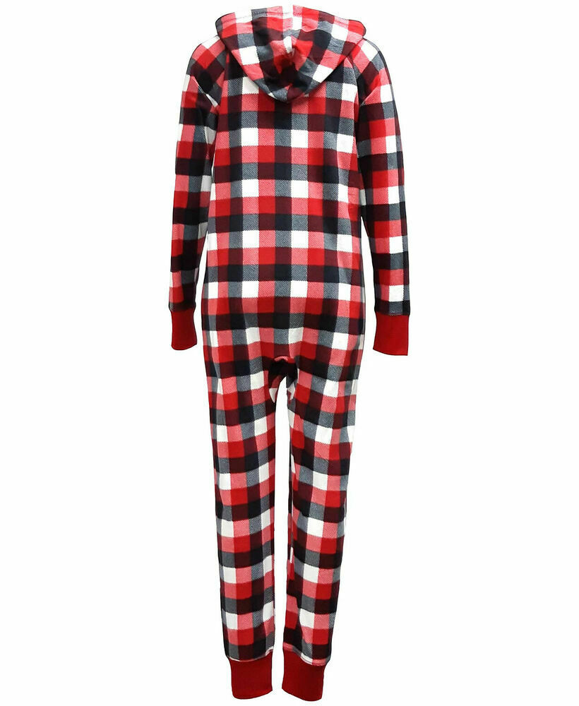 Family PJ's Women Buffalo Check Holiday One Piece Hooded Pajama Plus size 1X Red