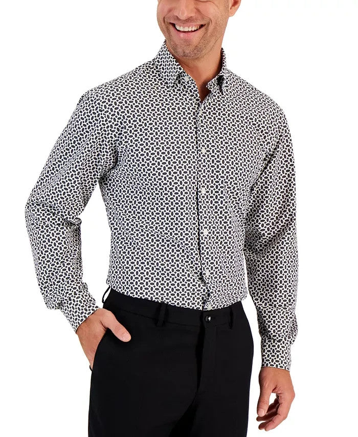 Alfani Mens Classic-Fit Geometric White Black Size 18/18.5 X 34/35 MSRP $65