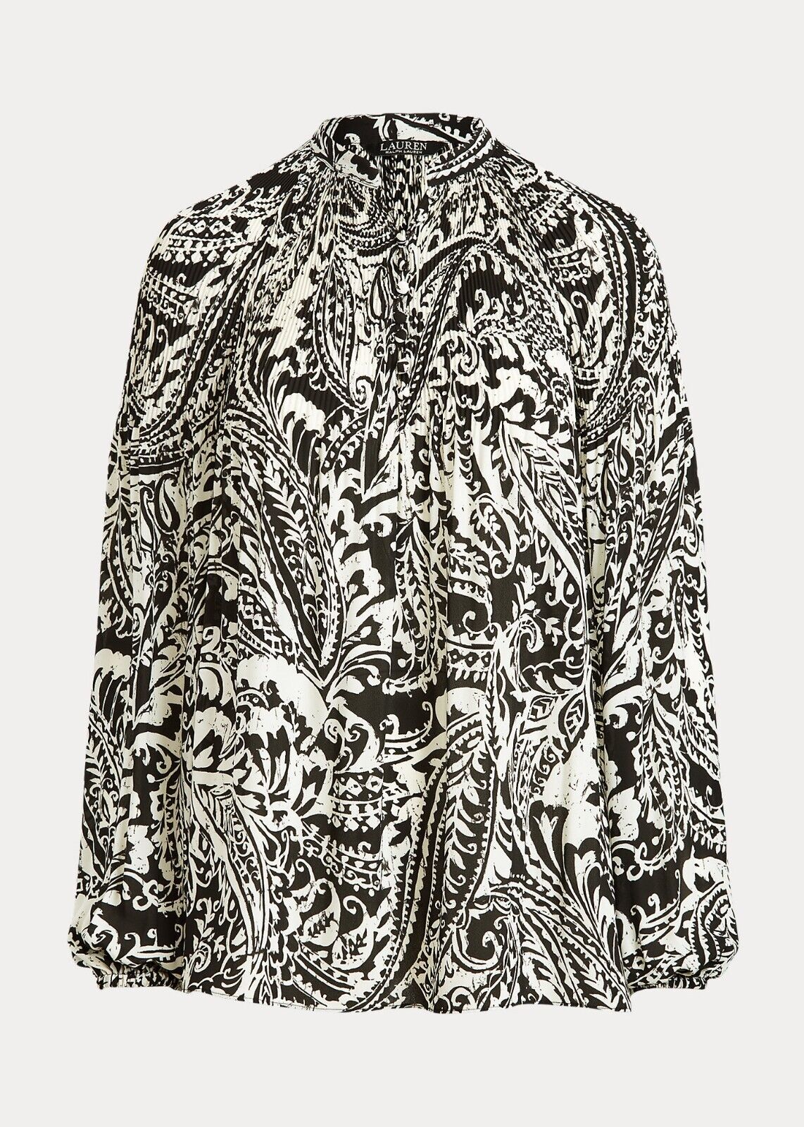 Lauren Ralph Lauren Paisley Pleated Georgette Blouse Black Size S MSRP $135