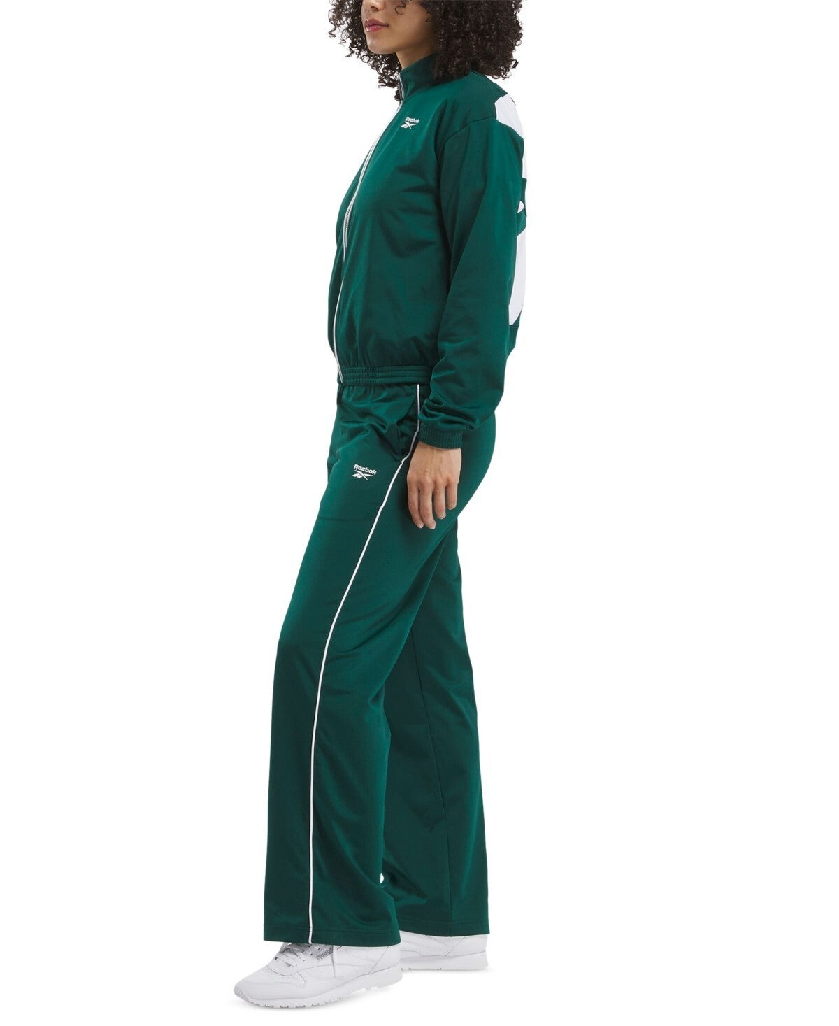 Reebok Women's Logo Tricot Long-Sleeve Track Jacket Green Size L MSRP $55
