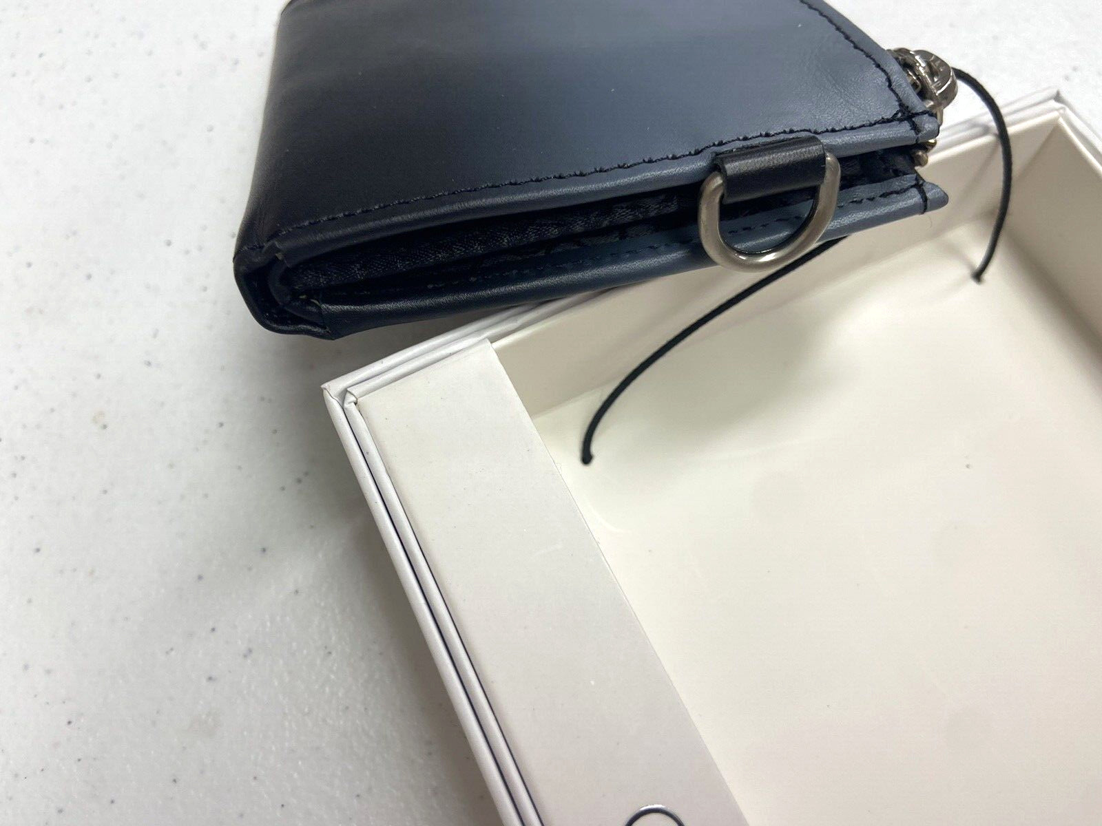 Calvin Klein Men RFID Zip Card Wallet Gusset C Black Gray Leather MSRP $50