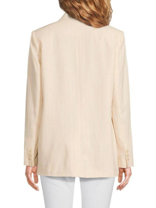 DKNY Women's Unconstructed Striped Linen Blend Blazer Beige Size 12 MSRP $169