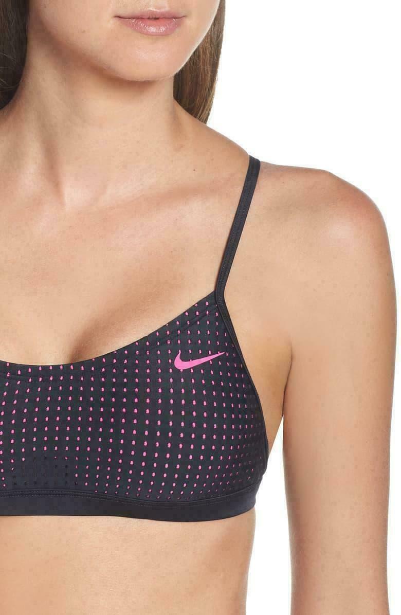 Nike Sport Women Mesh Cross-Back Bikini Top Neon Pink Black Size XS