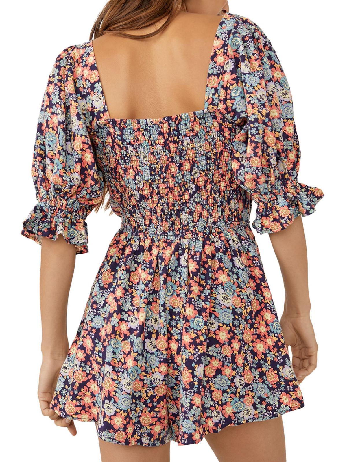 Free People Womens Show Me Loe Floral Square Neck Romper Brown Size 16