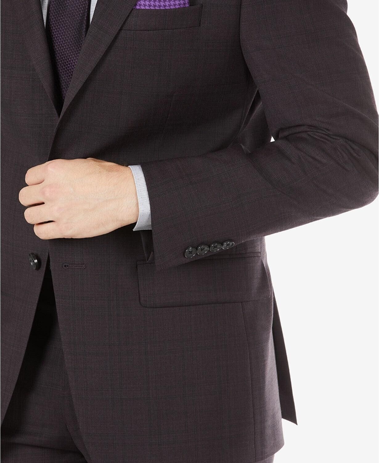 Calvin Klein Men's Slim-Fit Wool Suit Jacket Eggplant Purple Plaid Size 42R $450