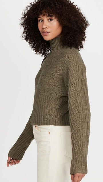 Theory Women's Sculpted Wool Cashmere Sweater Green Olive - Size M MSRP $345