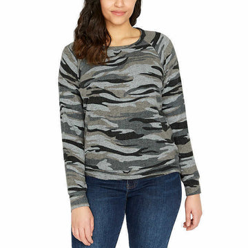 Buffalo womens Cozy Soft Crew Neck Relaxed Fit Top camo Gray Size XL