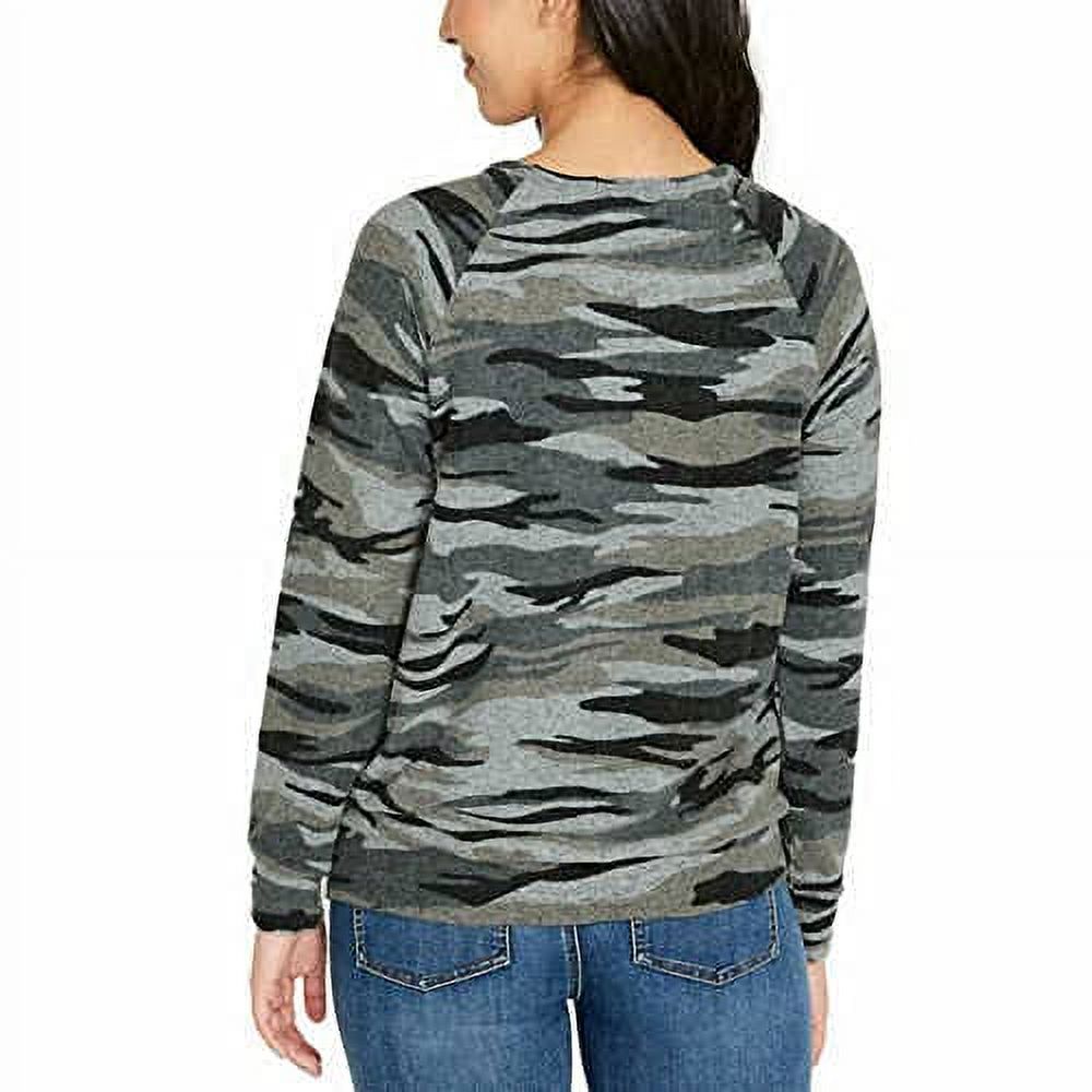 Buffalo Jeans Women's Printed Cozy Streetwear Top, Heather Gray Camo Size M