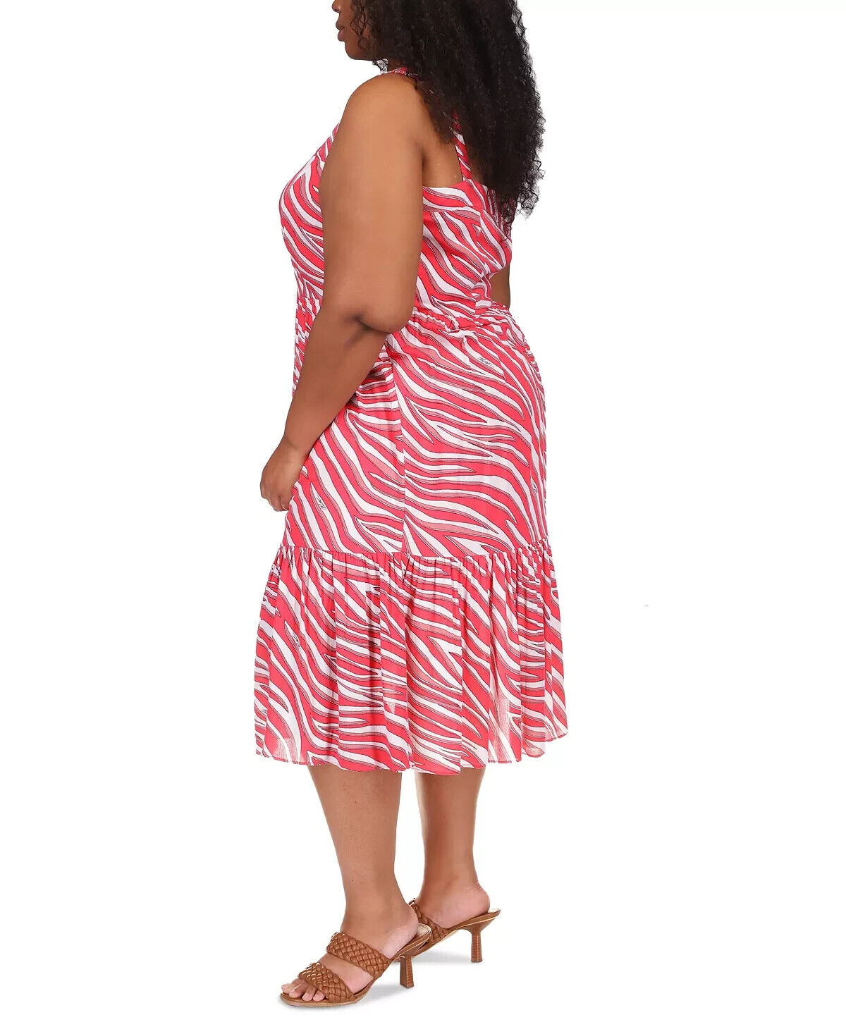 Michael Kors Soft Zebra Midi Dress viscose Red Plus Size 3X MSRP $185