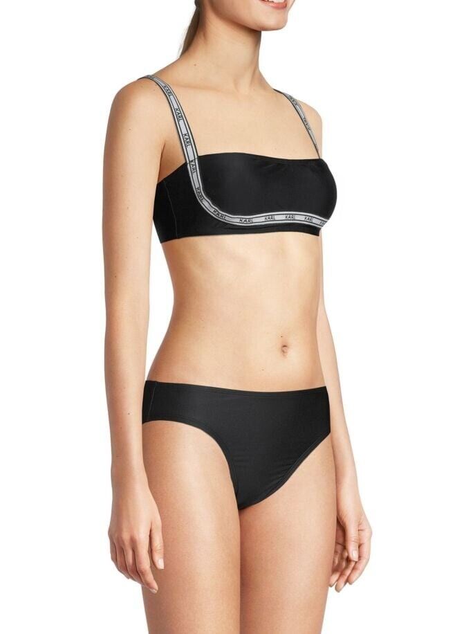KARL LAGERFELD PARIS Logo Elastic Bandeau Bikini Top Black Size XS MSRP $68