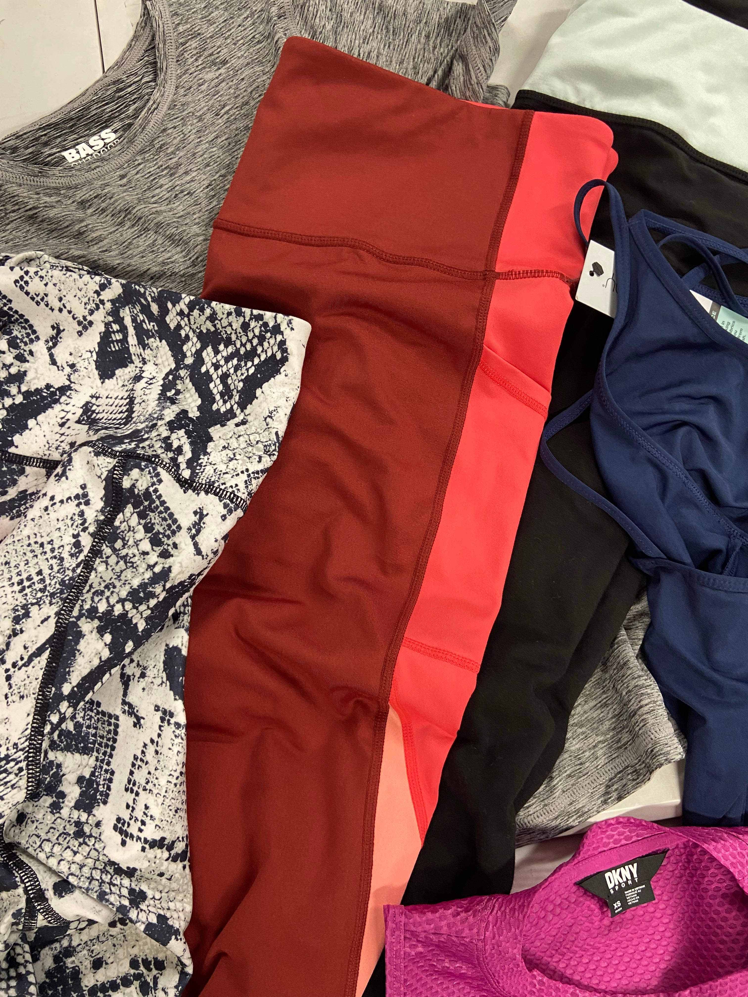 Women's Clothing Activewear Wholesale Lot, DKNY, CK PERFORMANCE, COLUMBIA, NATORI, BASS OUTDOOR 15 items, Shelf Pulls, MSRP $515
