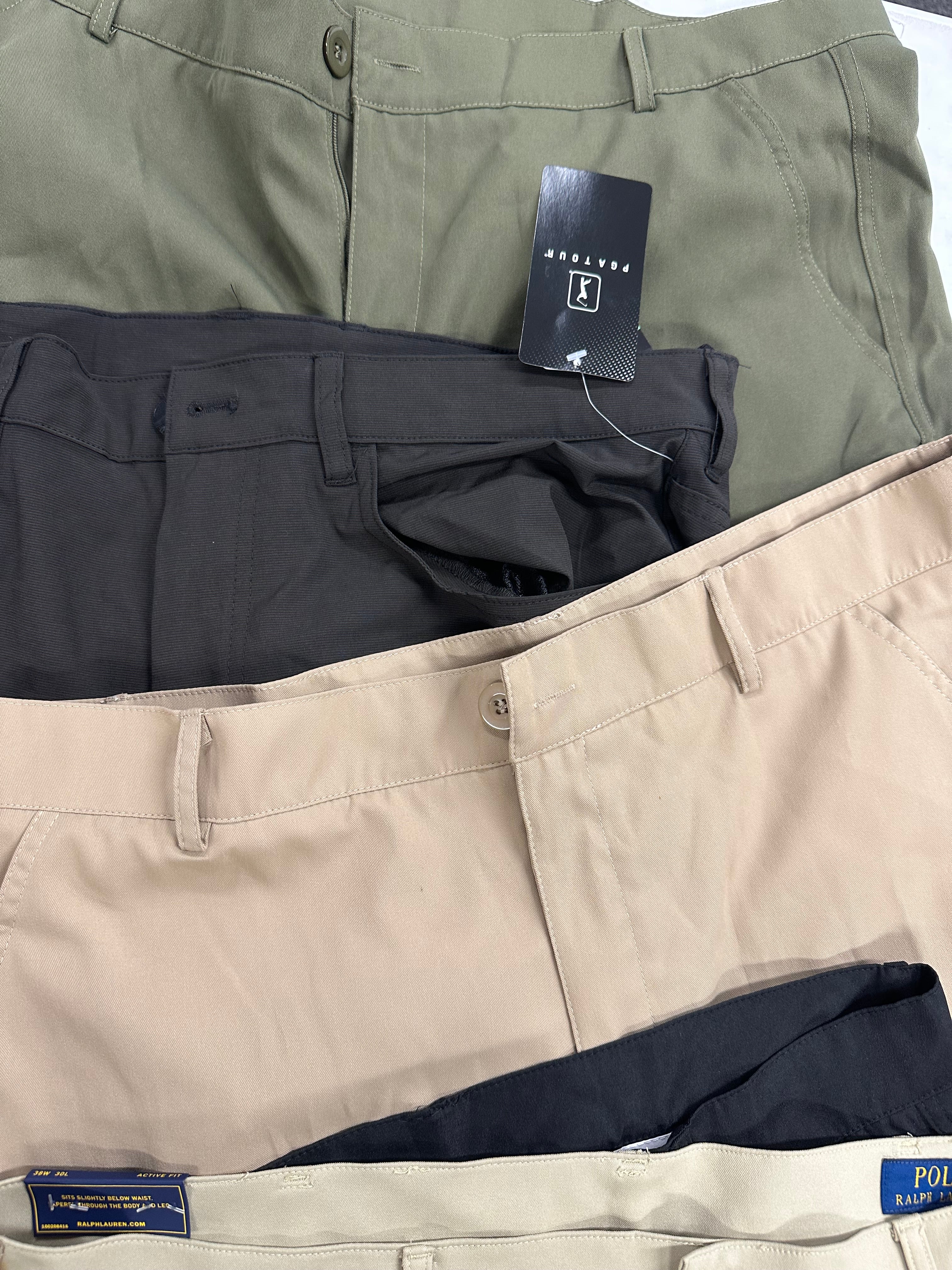 Men's Clothing Bottoms Wholesale Lot, POLO RALPH LAUREN, REEBOK, PGA TOUR, CHAMPION and more, 9 items, Shelf Pulls, MSRP $548