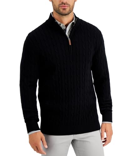 Club Room Mens Cotton 1/4-Zip Pullover Sweater Black Size M