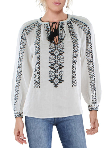 Lauren Ralph Lauren Womens Embroidered Boho Pullover Top White Size XL