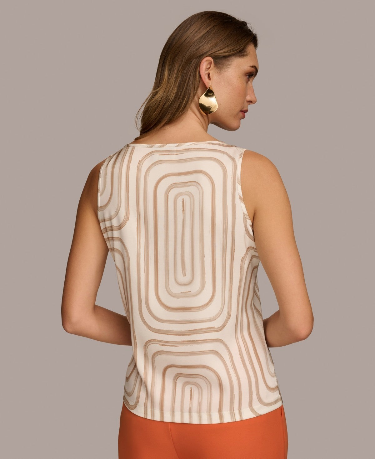 DKNY Donna Karan Women's Printed Scoop-Neck Tank Top White Size M MSRP $69