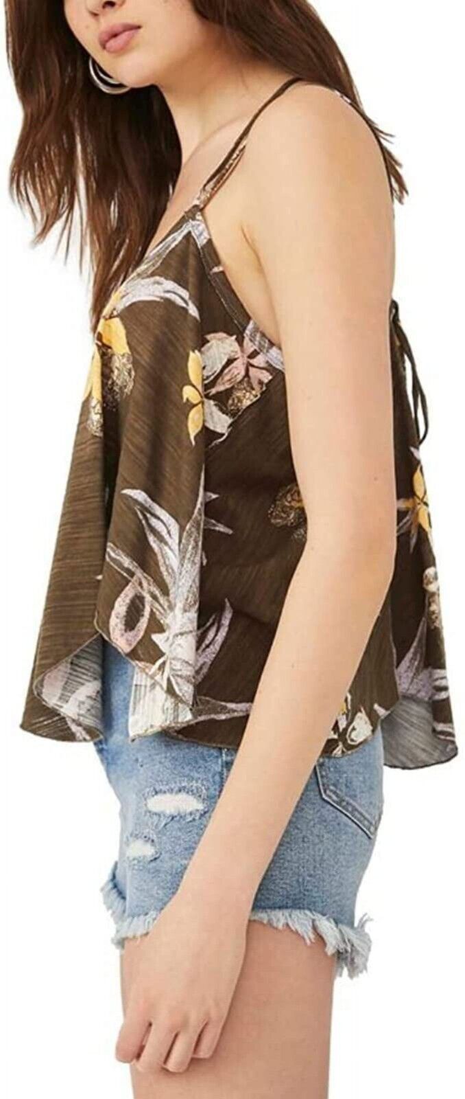 Free People Hey Girl Cotton Tank Top Olive Green Size XL MSRP $58