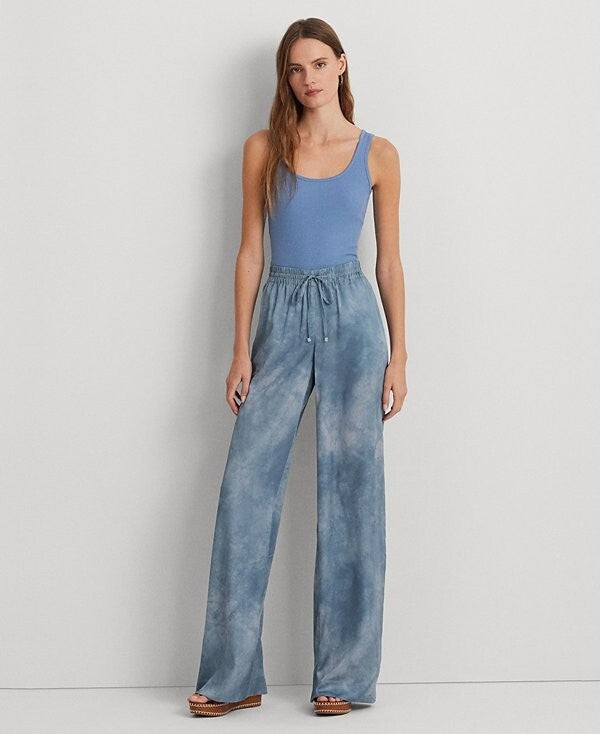 Lauren Ralph Lauren Womens Printed Charmeuse Wide Blue Size XXL MSRP $175