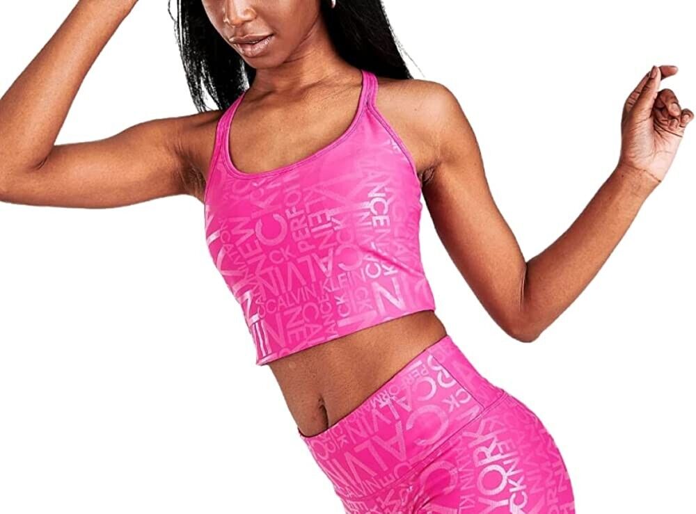 Calvin Klein Womens Printed Strappy Back Tank Top Pink Size S MSRP $50