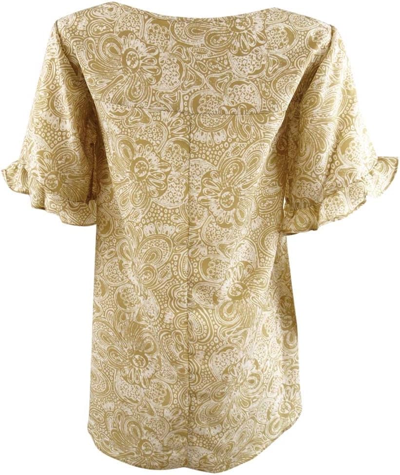 MICHAEL Michael Kors Women's Paisley-Print Ruffled Top (Size S, Beige Khaki)