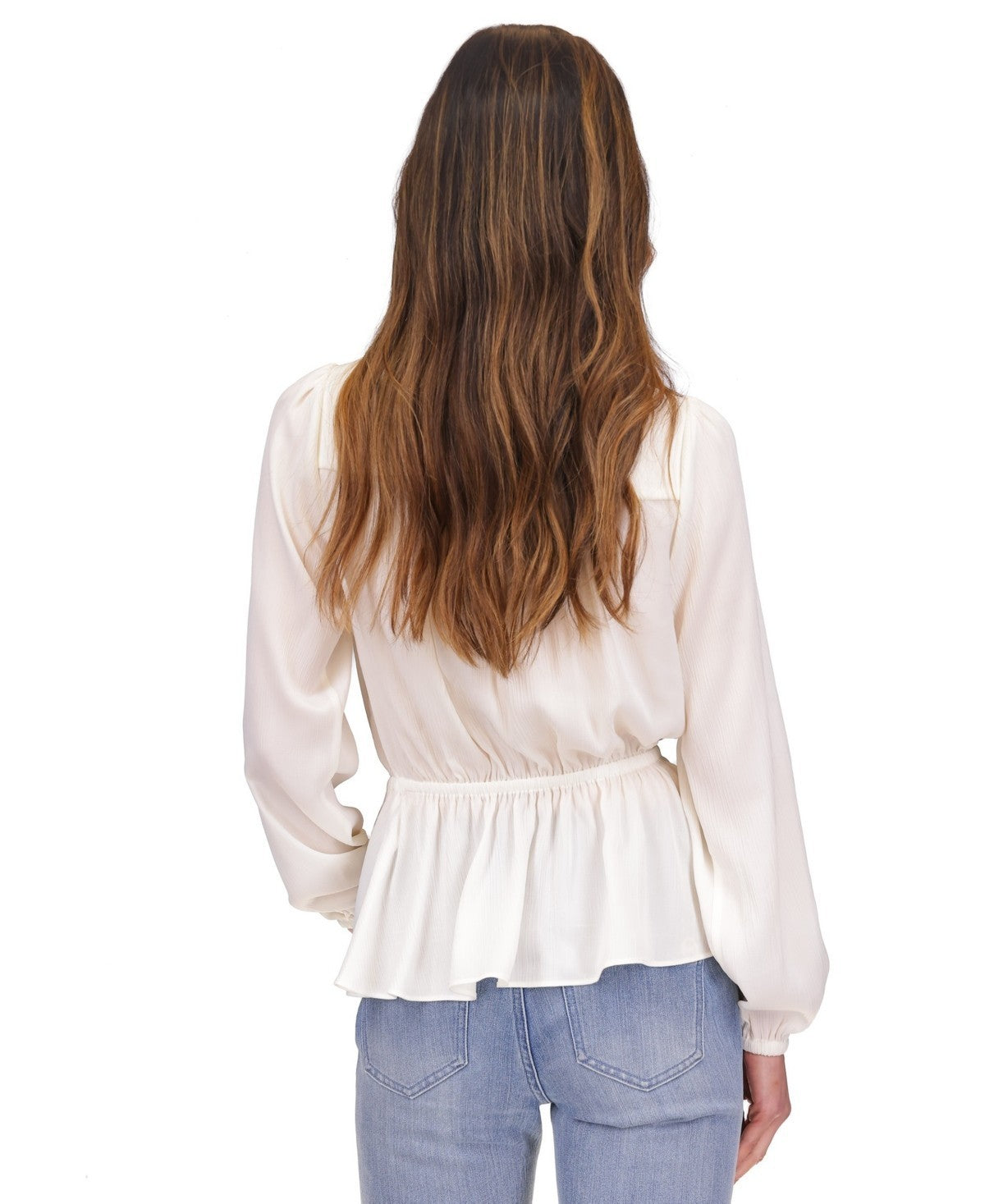 Michael Kors Women's Satin Faux Wrap Top Ivory Size L MSRP $98