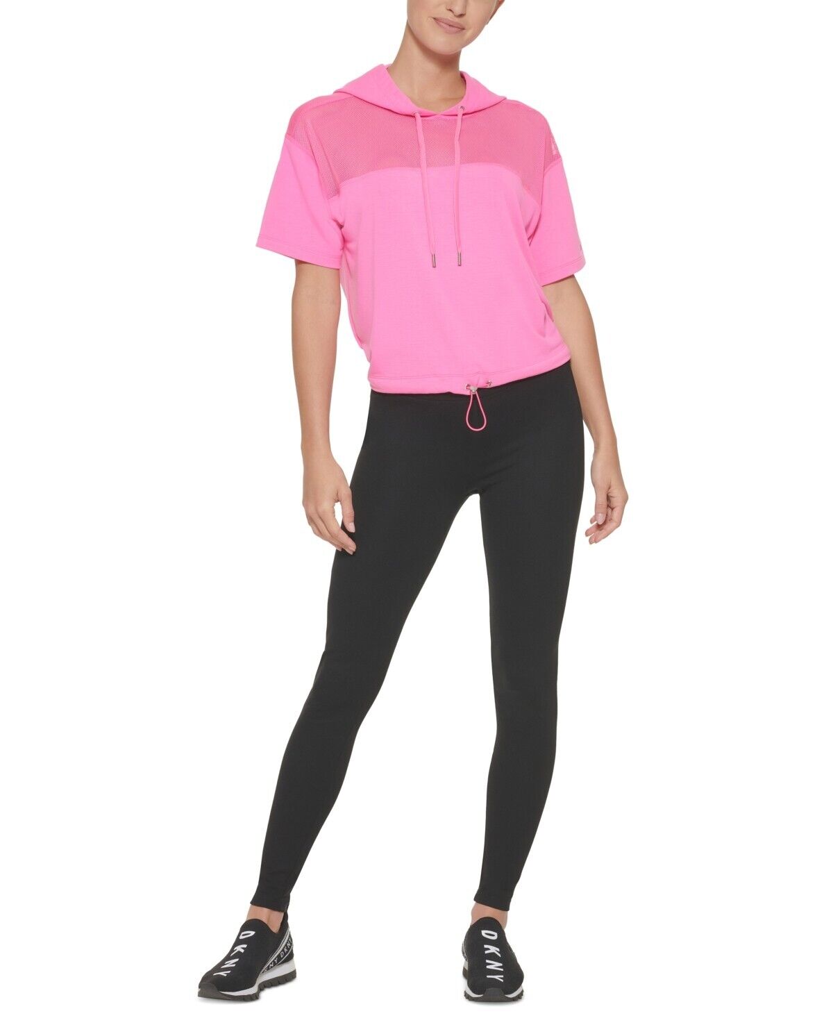 DKNY SPORT Mesh-Trim Hooded Top Hot Pink Women's Size XL MSRP $60
