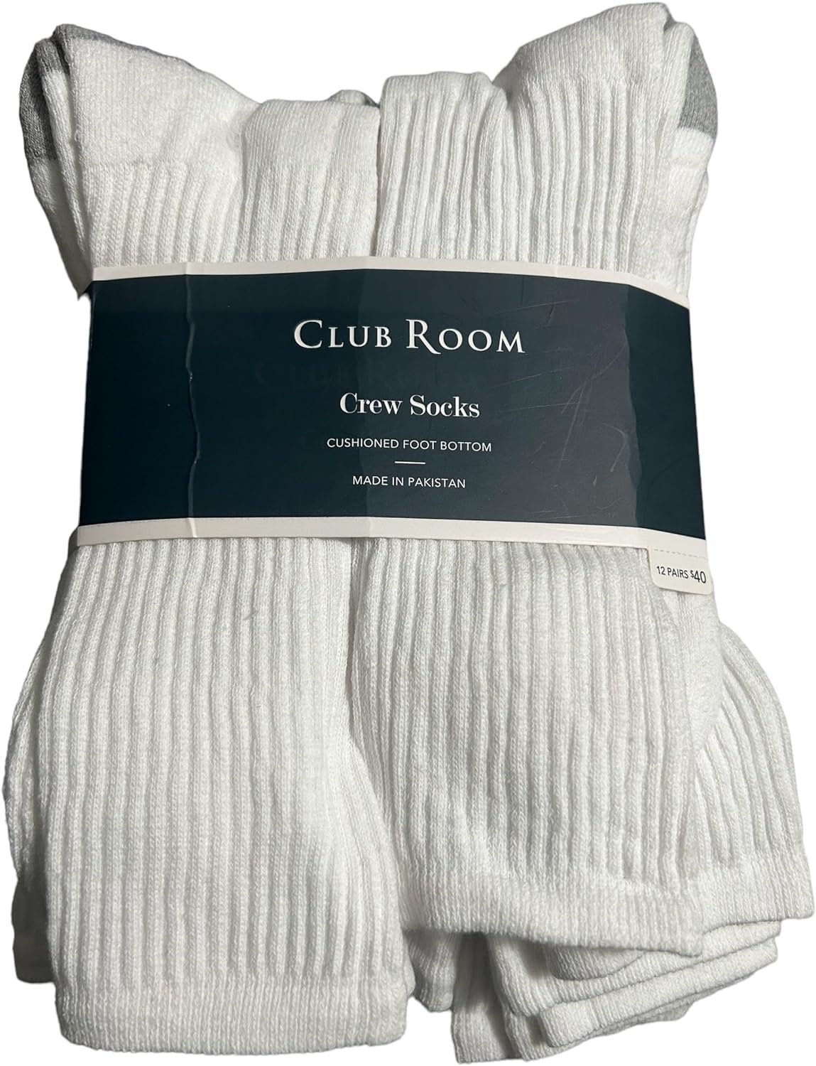 Club Room Men Crew Socks 12 Pair Shoe Size 7-12/Socks Size 10-13 White Cushioned