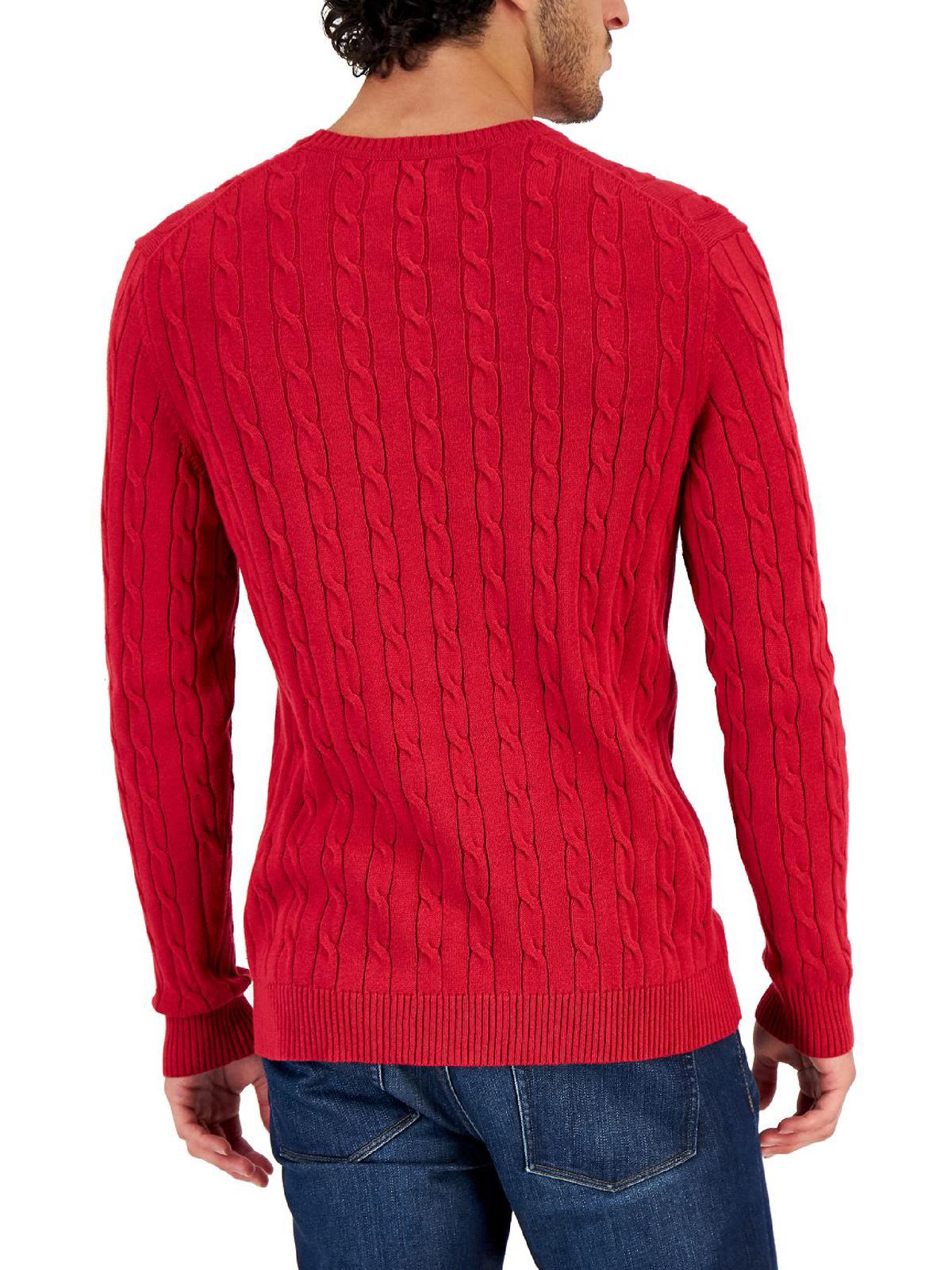 Club Room Mens Cable-Knit Crewneck Sweater Red Size L