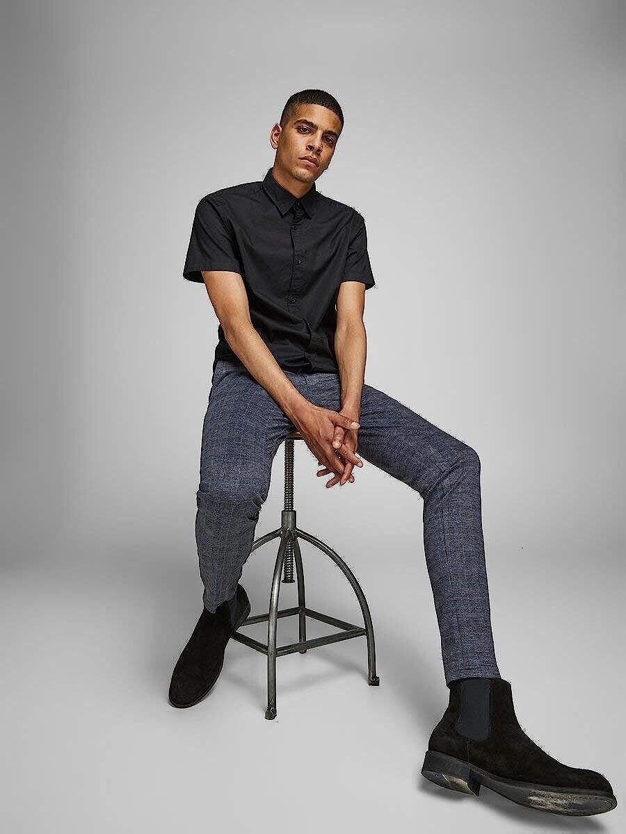 JACK & JONES Men's Marco Plaid Slim Knit Pants Gray Size 36/32 MSRP $70
