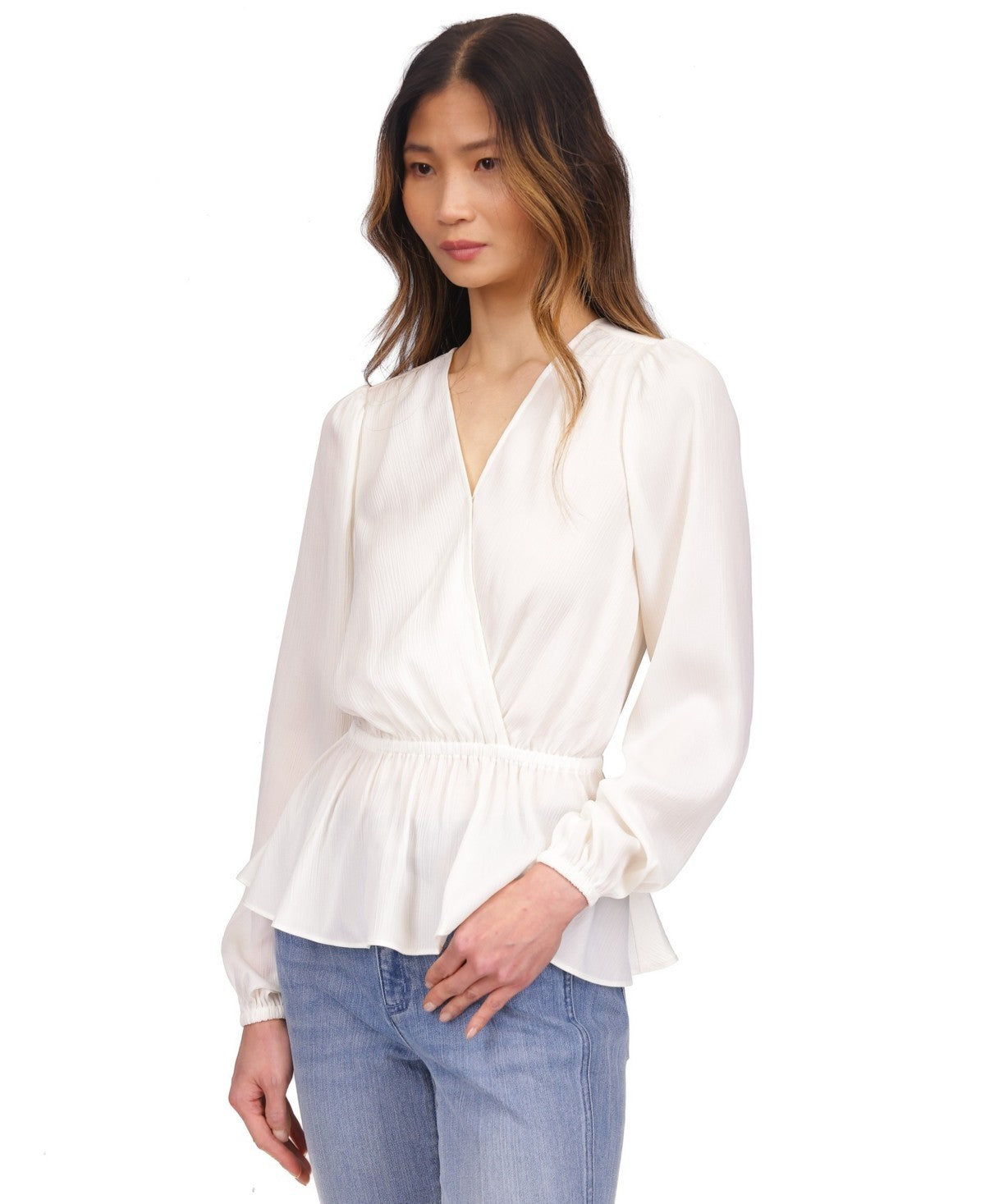 Michael Kors Women's Satin Faux Wrap Top Ivory Size L MSRP $98