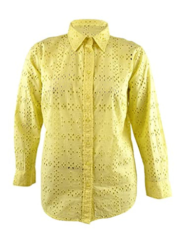 Lauren Ralph Lauren Women's Plus Eyelet Cotton Shirt (Size 3X, Yellow)