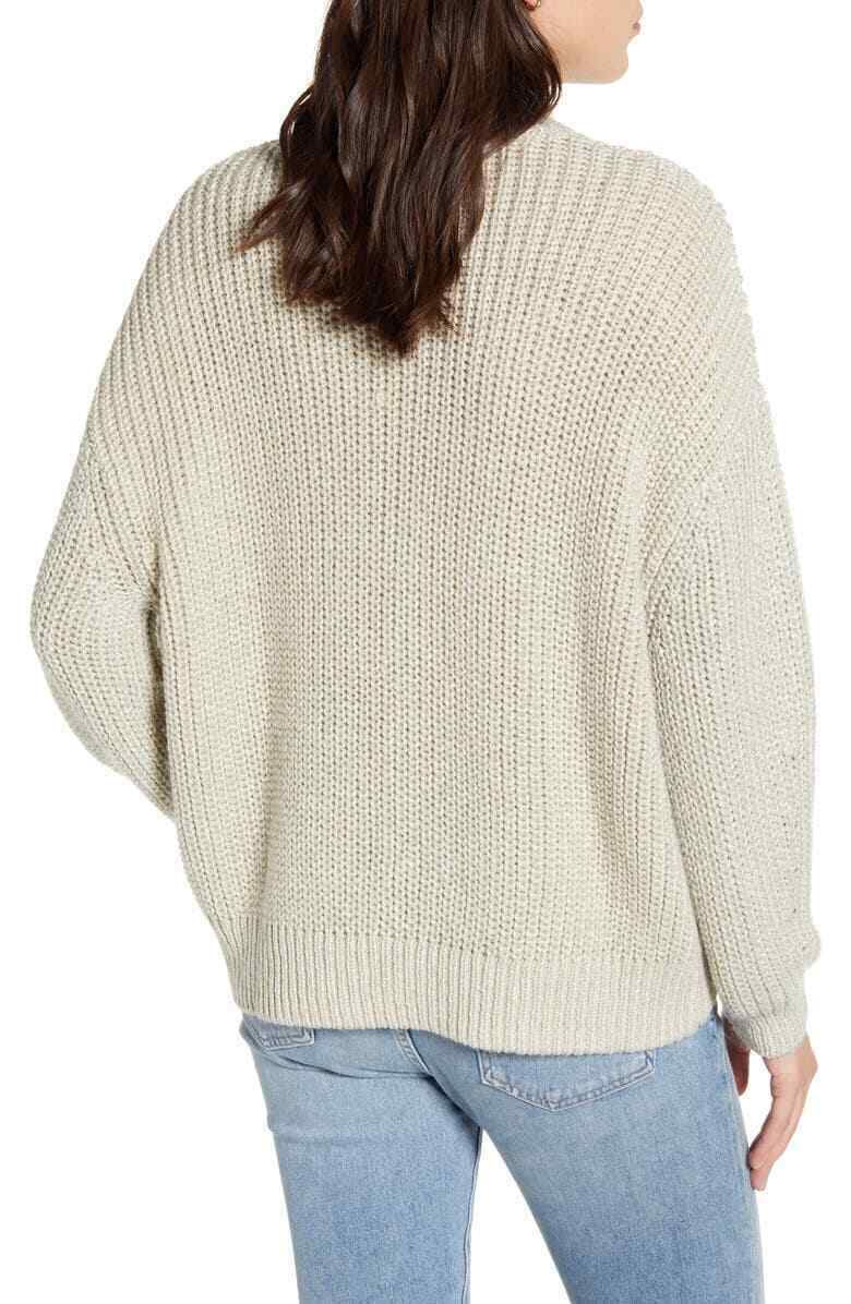 Splendid Mock Neck Sweater Gray Lurex Pullover Size L MSRP $158